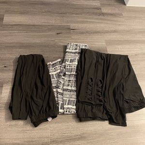 Ankle length leggings with mesh, criss cross, and tribal print details